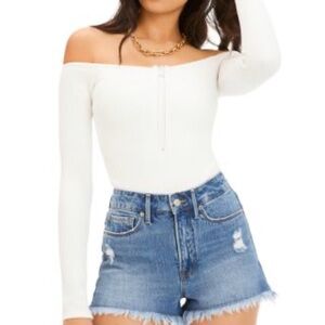 Good American White Off-Shoulder Bodysuit